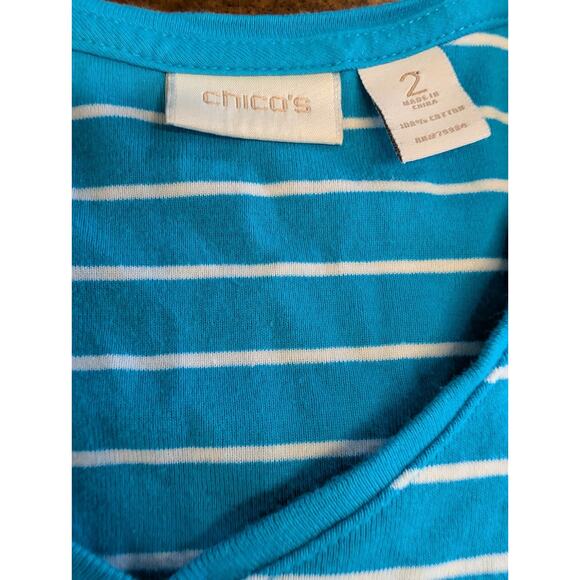 Chico's Women's TShirt Size 2 Large Blue Striped Vneck Thick Knit Tee Top EUC - Picture 2 of 9